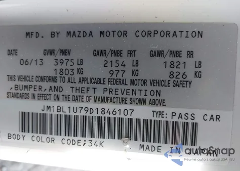 2013 Mazda Mazda3 I Sport from USA, damaged, VIN JM1BL1U79D1846107